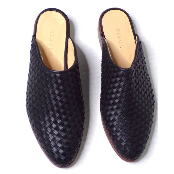 🆕 NISOLO Ama Woven Slip On Mules Flats Shoes Cushioned Black Leather 5 - Picture 8 of 14
